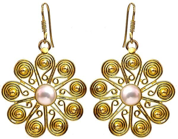 Pearl Gold Plated Spiral Earrings