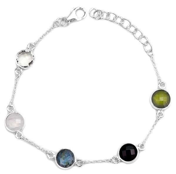 Faceted Gemstone Bracelet (Rainbow Moonstone, Crystal, Prehnite, Labradorite and Black Spinel)