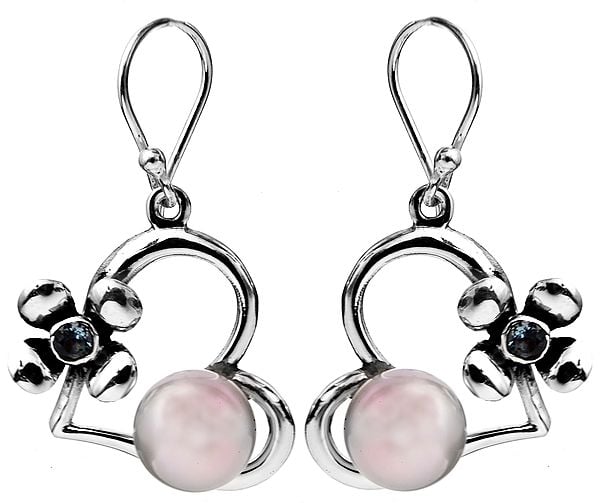 Pearl Earrings with Faceted Blue Topaz