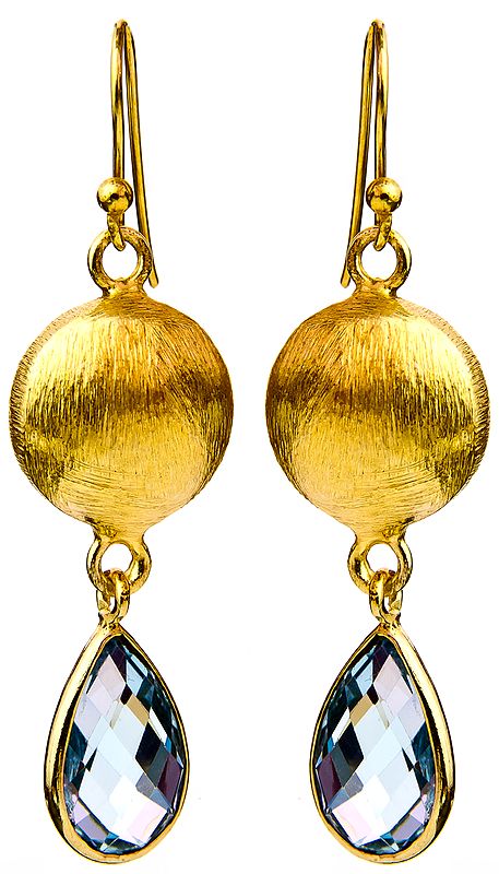Faceted Blue Topaz Gold Plated Earrings