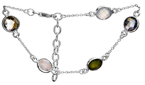 Faceted Gemstone Bracelet (Peru Chalcedony, Rainbow Moonstone, Green Amethyst, Peridot and BT)