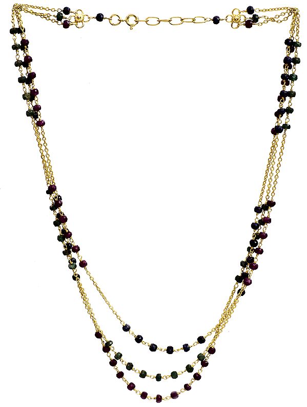 Triple Gemstone Gold Plated Necklace (Ruby, Emerald and Sapphire)