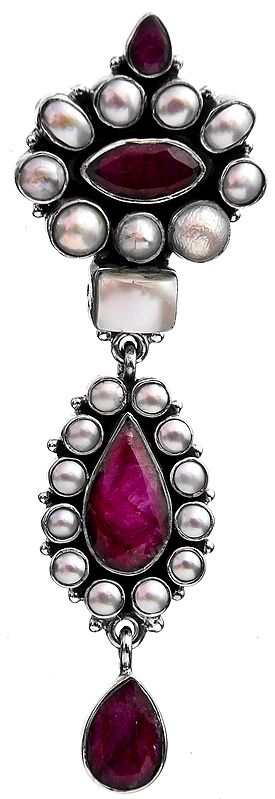 Faceted Ruby Pendant with Pearl