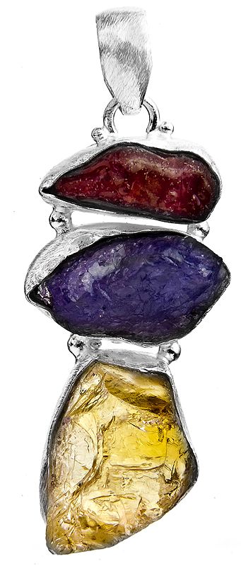 Three-Gems Pendant (Rugged Carnelian, Tanzanite and Citrine)