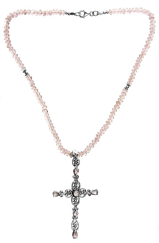 Rose Quartz Necklace with Cross