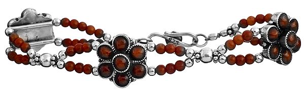 Coral Two-Strand Bracelet with Flowers