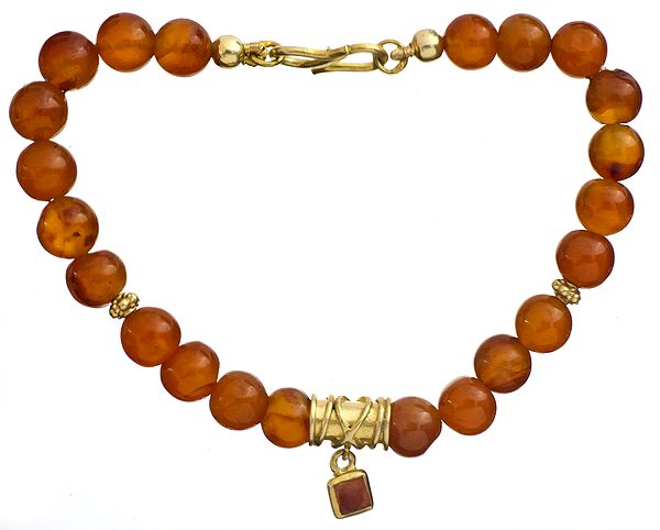 Carnelian Balls Gold Plated Bracelet with Coral