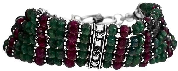 Faceted Ruby with Emerald Bracelet
