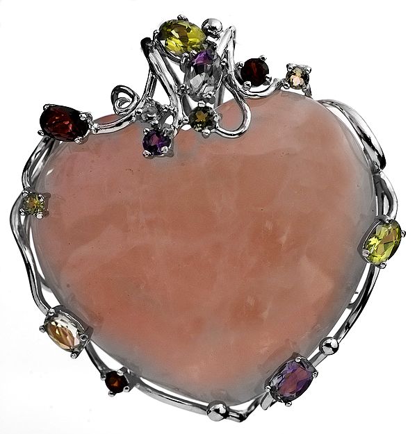 Rose Quartz Heart-Shape Pendant with Faceted Gemstone (Garnet, Amethyst, Peridot and Citrine)