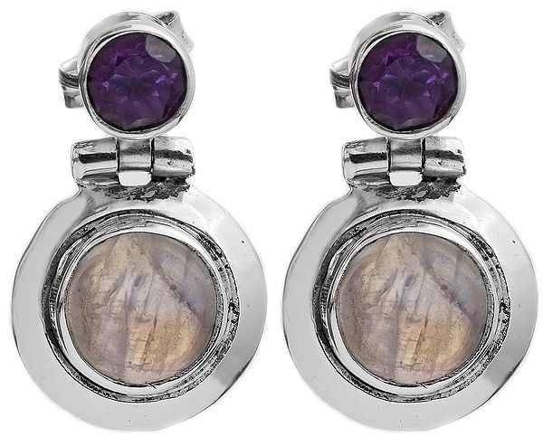 Rainbow Moonstone with Faceted Amethyst Earrings