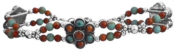 Coral and Turquoise Floral Bracelet