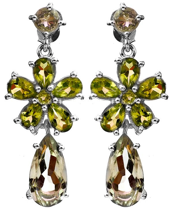 Faceted Peridot and Green Amethyst Earrings