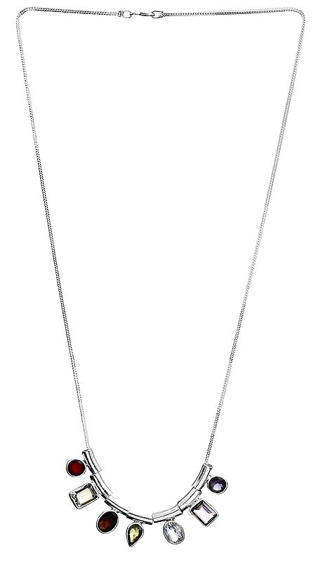 Faceted Gemstone Necklace (Iolite, Citrine, Peridot, Garnet, Amethyst, BT and Carnelian)