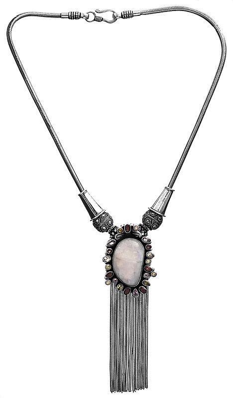 Rainbow Moonstone with Faceted Gemstone Necklace (Garnet, Amethyst, Citrine and Peridot)