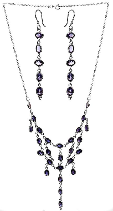 Faceted Iolite Necklace with Earrings Set
