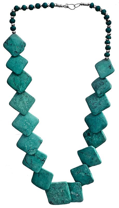 Turquoise Colored Rhomboid Beaded Necklace