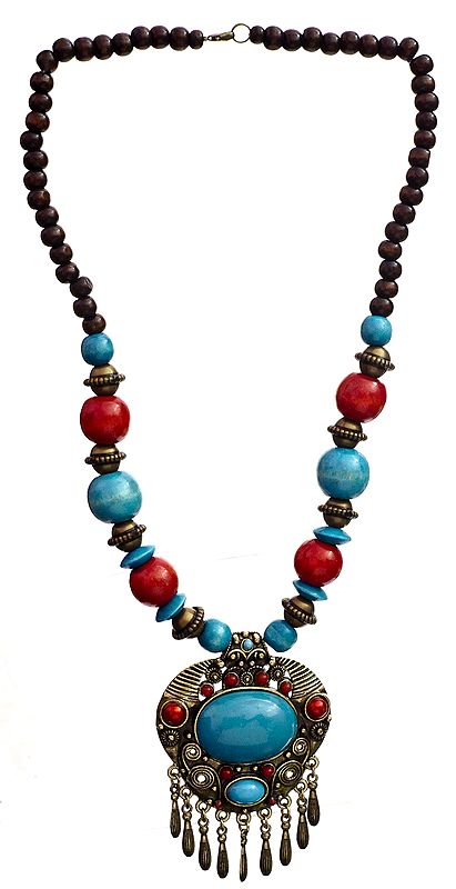 Faux Coral and Turquoise Ethnic Necklace