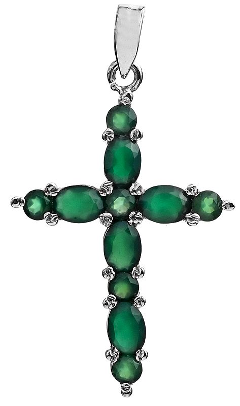 Faceted Green Onyx Cross Pendant