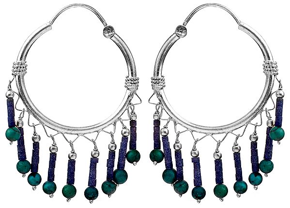 Turquoise and Lapis Lazuli Hoop Chandeliers