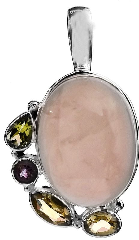 Rose Quartz Pendant with Faceted Peridot, Amethyst and Citrine