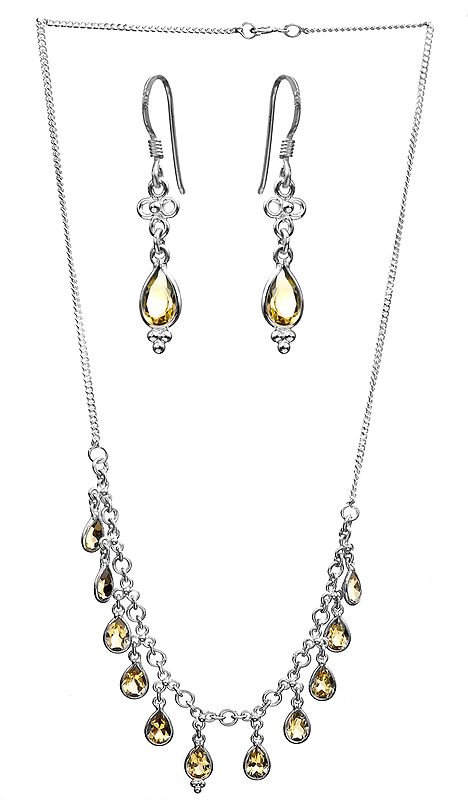 Faceted Citrine Necklace with Earrings Set