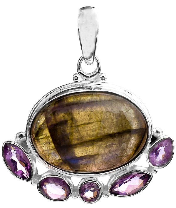 Labradorite Pendant with Faceted Amethyst Pendant