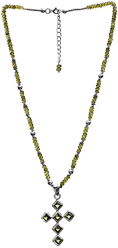Faceted Peridot Cross Necklace