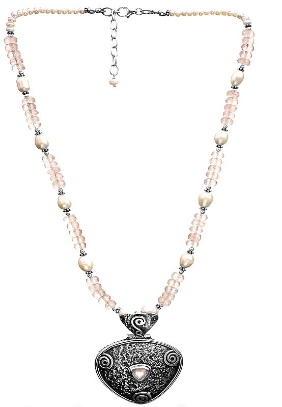 Faceted Rose Quartz Necklace with Pearl