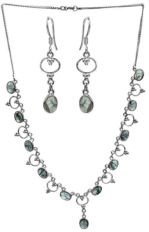 Green Fluorite Necklace with Earrings Set