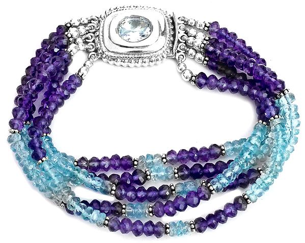 Faceted Amethyst and Apatite Five-Strand Bracelet with BT