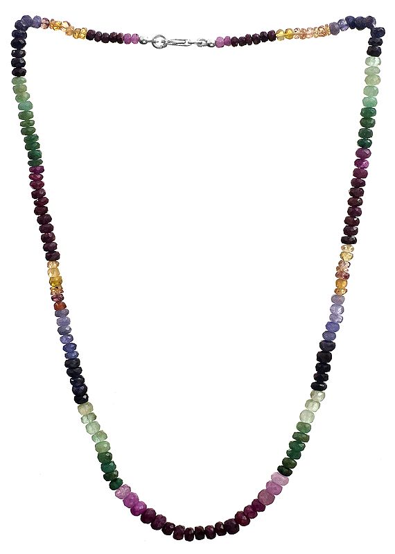 Faceted Ruby, Emerald and Sapphire Necklace