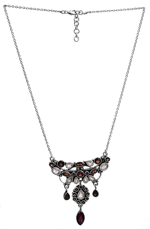 Garnet and Rainbow Moonstone Necklace