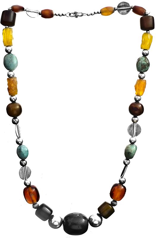 Gemstone Necklace (Carnelian, Smoky Quartz, Yellow Chalcedony, Turquoise and Onyx)