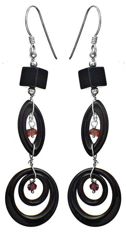 Black Onyx Earrings with Garnet