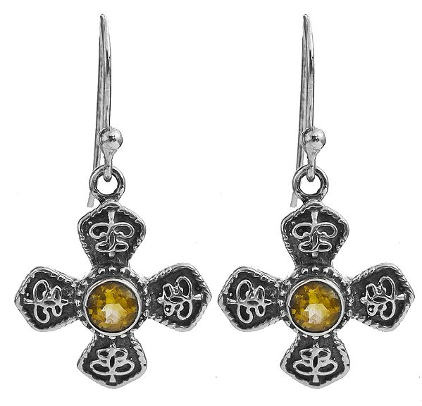 Victorian Cross Earrings with Faceted Citrine