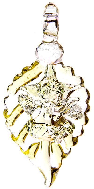 Lord Ganesha on Pipal Leaf Pendant (Carved in Crystal)