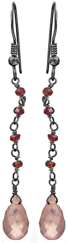 Faceted Rose Quartz Earrings with Garnet
