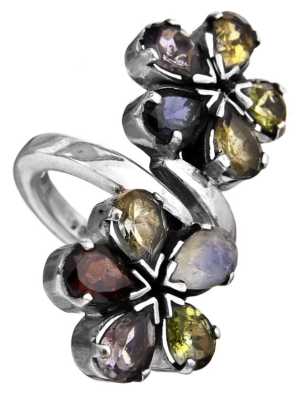 Faceted Gemstone Ring (Citrine, Amethyst, Peridot, Iolite, Rainbow Moonstone and Garnet)
