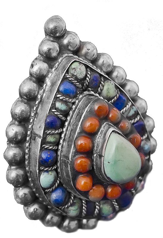 Turquoise, Lapis Lazuli and Coral Ring