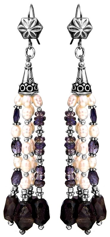 Faceted Iolite Shower Earrings with Pearl