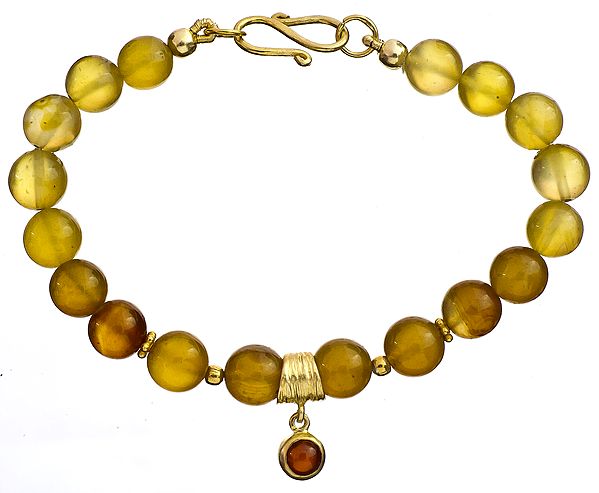 Ball Shape Yellow Chalcedony Gold Plated Bracelet with Carnelian