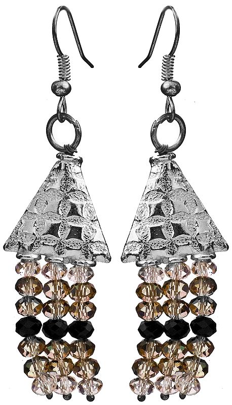 Faceted Triple Gemstone Shower Earrings (Crystal, Smoky Quartz and Black Spinel)
