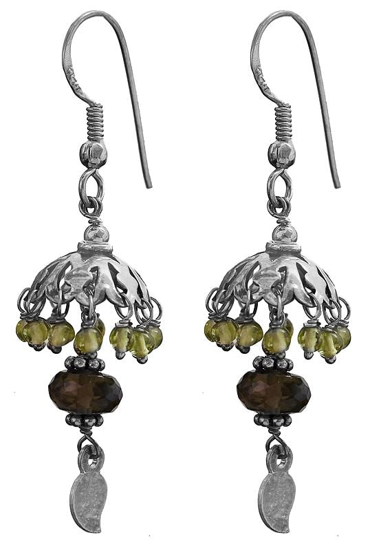 Peridot Umbrella Chandelier Earrings With Faceted Smoky Quartz