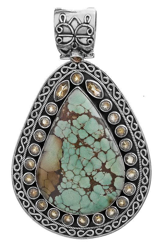 Spider's Web Turquoise Pendant with Citrine