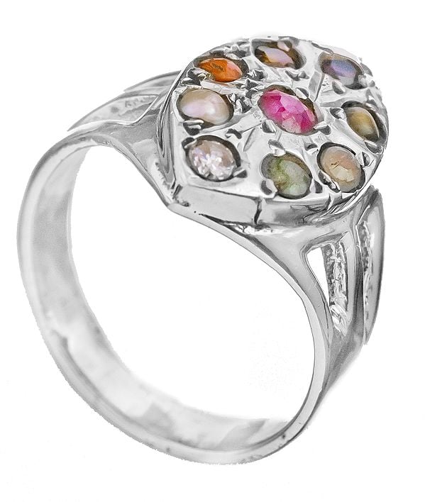 Navaratna Silver Plated Ring | Sterling Silver Jewelry