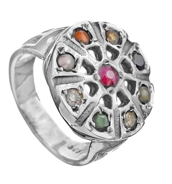 Navaratna Round-Shape Ring | Sterling Silver Jewelry