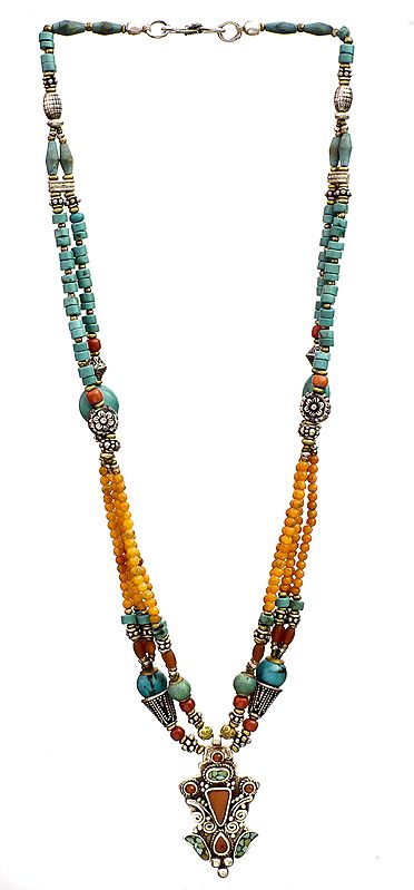 Gemstone Necklace (Turquoise, Coral and Carnelian)