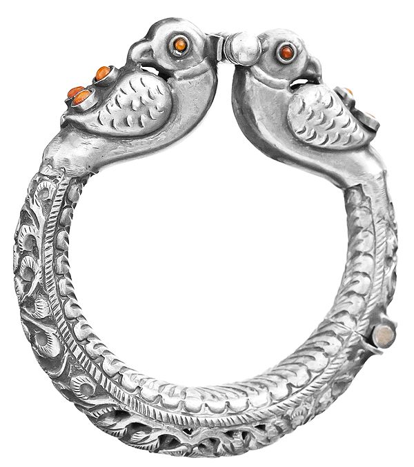 Sterling Parrot Kada with Coral