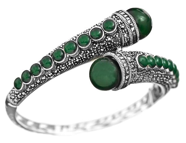 Green Onyx Bracelet with Marcasite