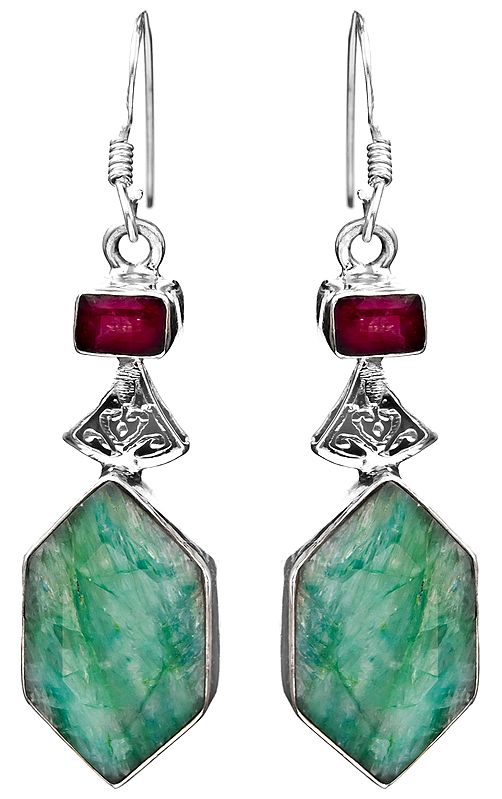 Faceted Ruby and Emerald Earrings